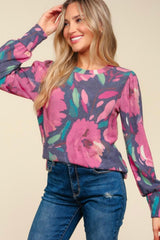 Magenta Brushed Floral Top