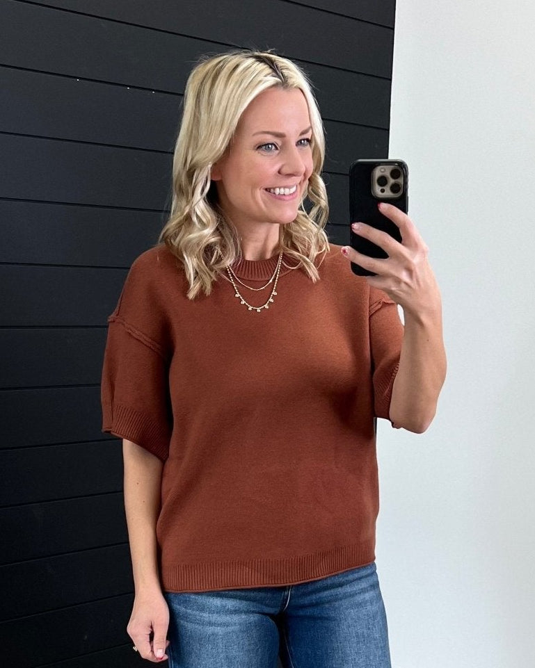 Raw Edge Short Sleeve Sweaters - 3 Colors! - The Nines