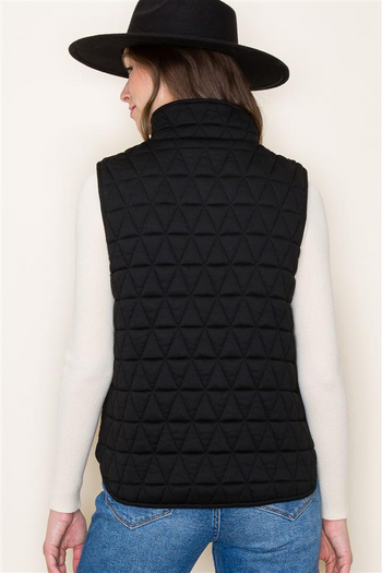 Black Quilted Zip Gold Button Vest