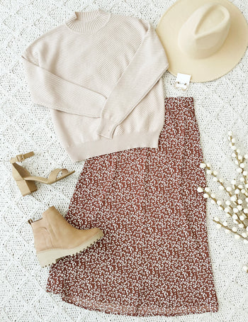 Mocha Animal Print Midi Skirt