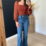Rust Scalloped Neck Chiffon Top - The Nines