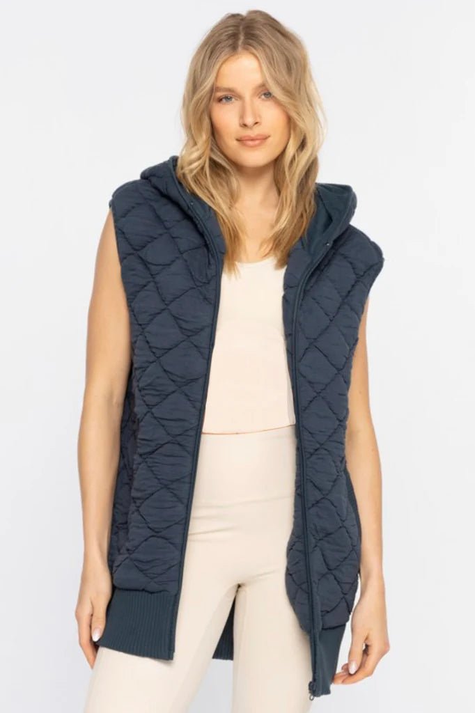 Mono B Quilted Hooded Zip Vest - The Nines