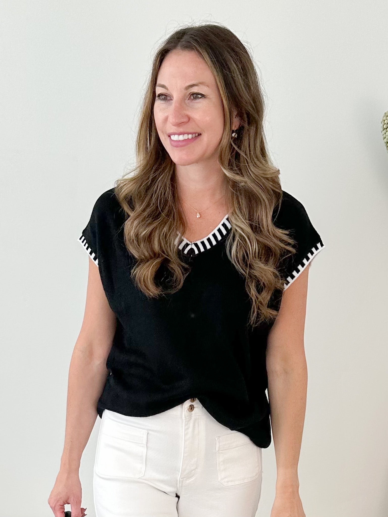 V-Neck Striped Knit Top