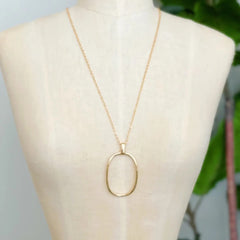 Sleek Oval Pendant Long Necklace