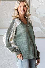 Lace & Cable Vneck Pullover