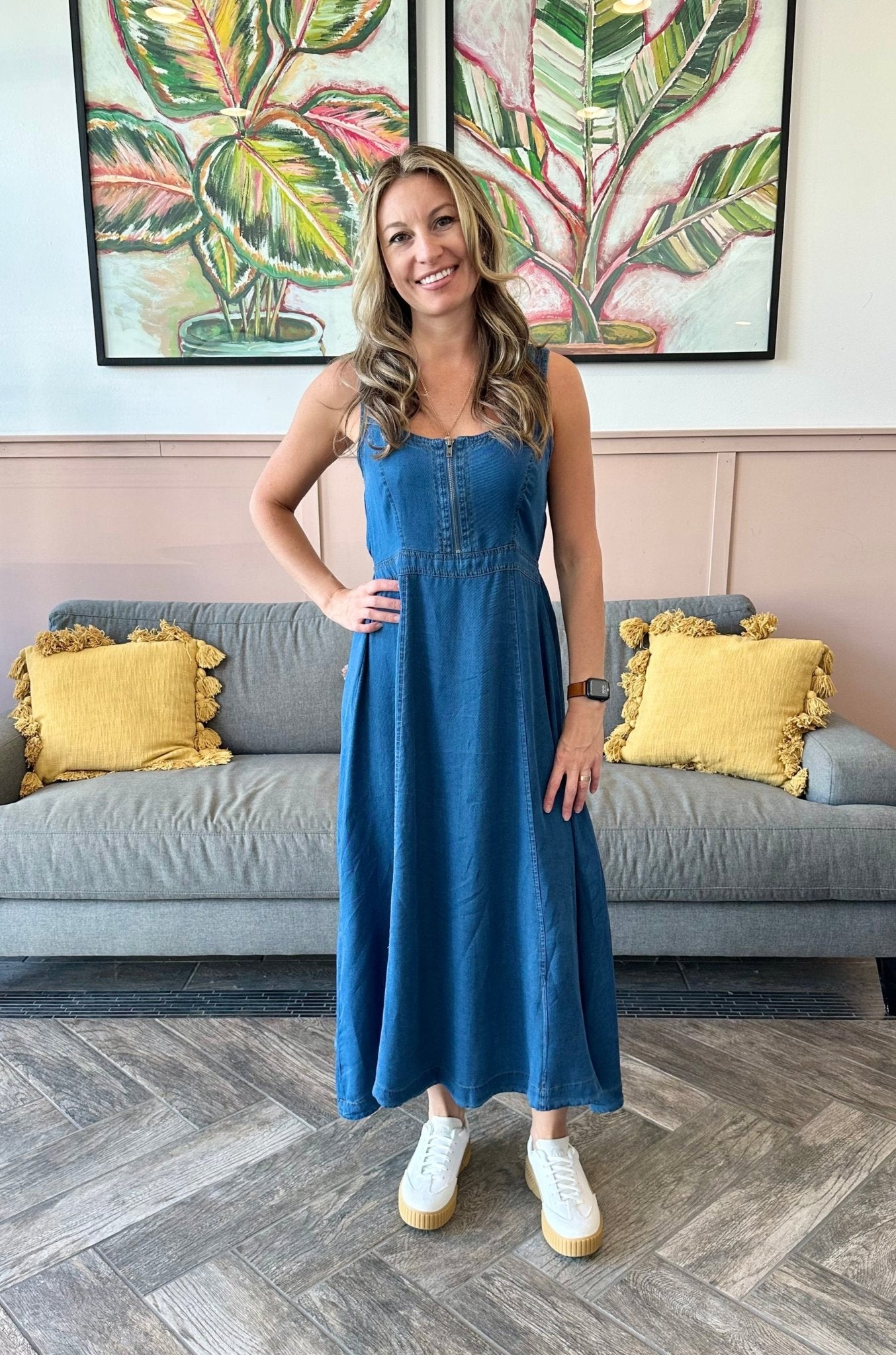 Denim Midi Zip Dress - The Nines