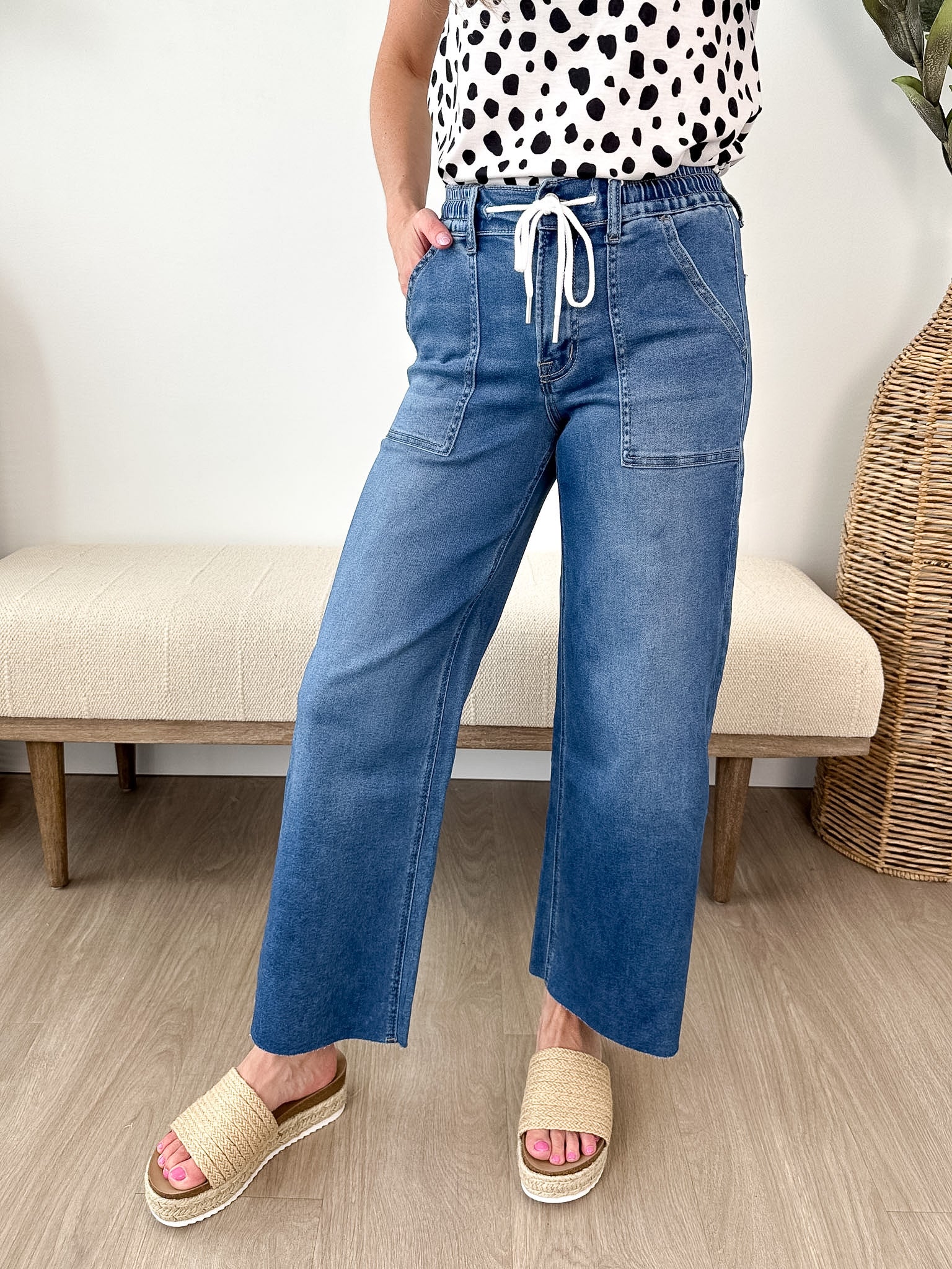 Vervet High Rise Super Soft Drawstring Baggy Wide Jean