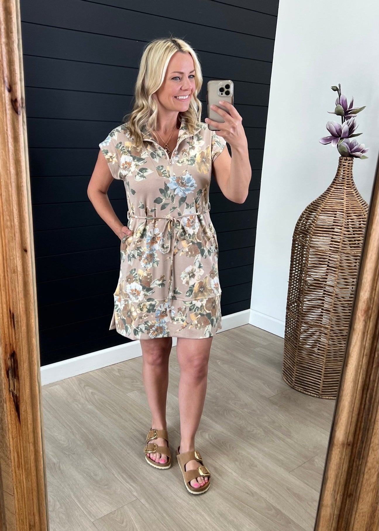 Mocha Floral Pocket Dress - The Nines