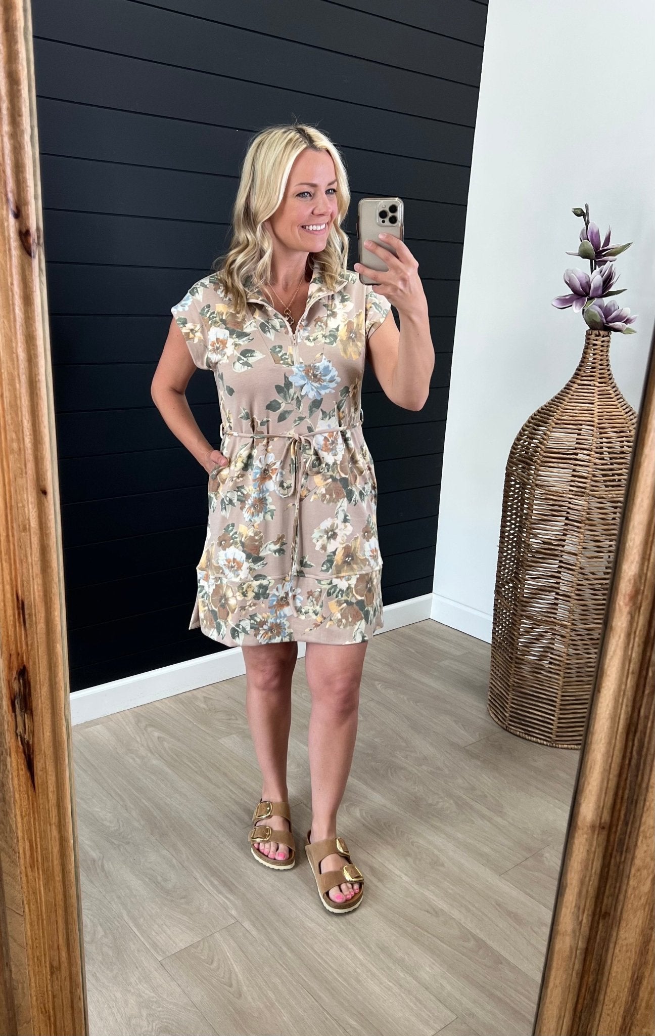 Mocha Floral Pocket Dress - The Nines