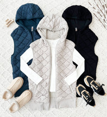 Quilted Hooded Zip Vests - 3 Colors!