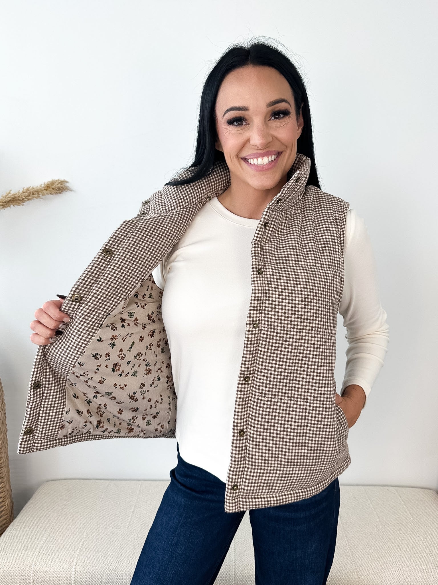 Gingham & Floral Print Vest - The Nines