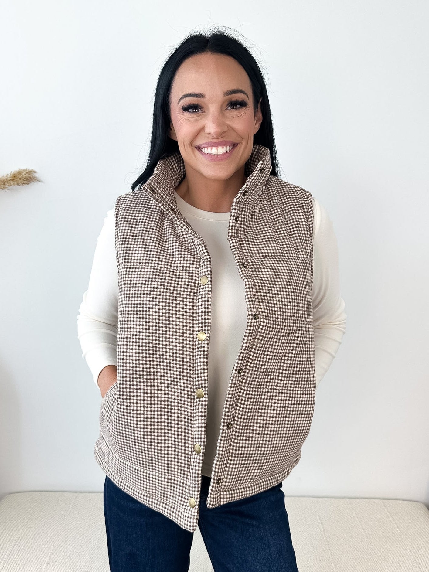 Gingham & Floral Print Vest - The Nines
