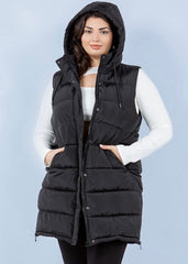 The Clarissa Long Hooded Side Zip Puffer Vests - 2 Colors!