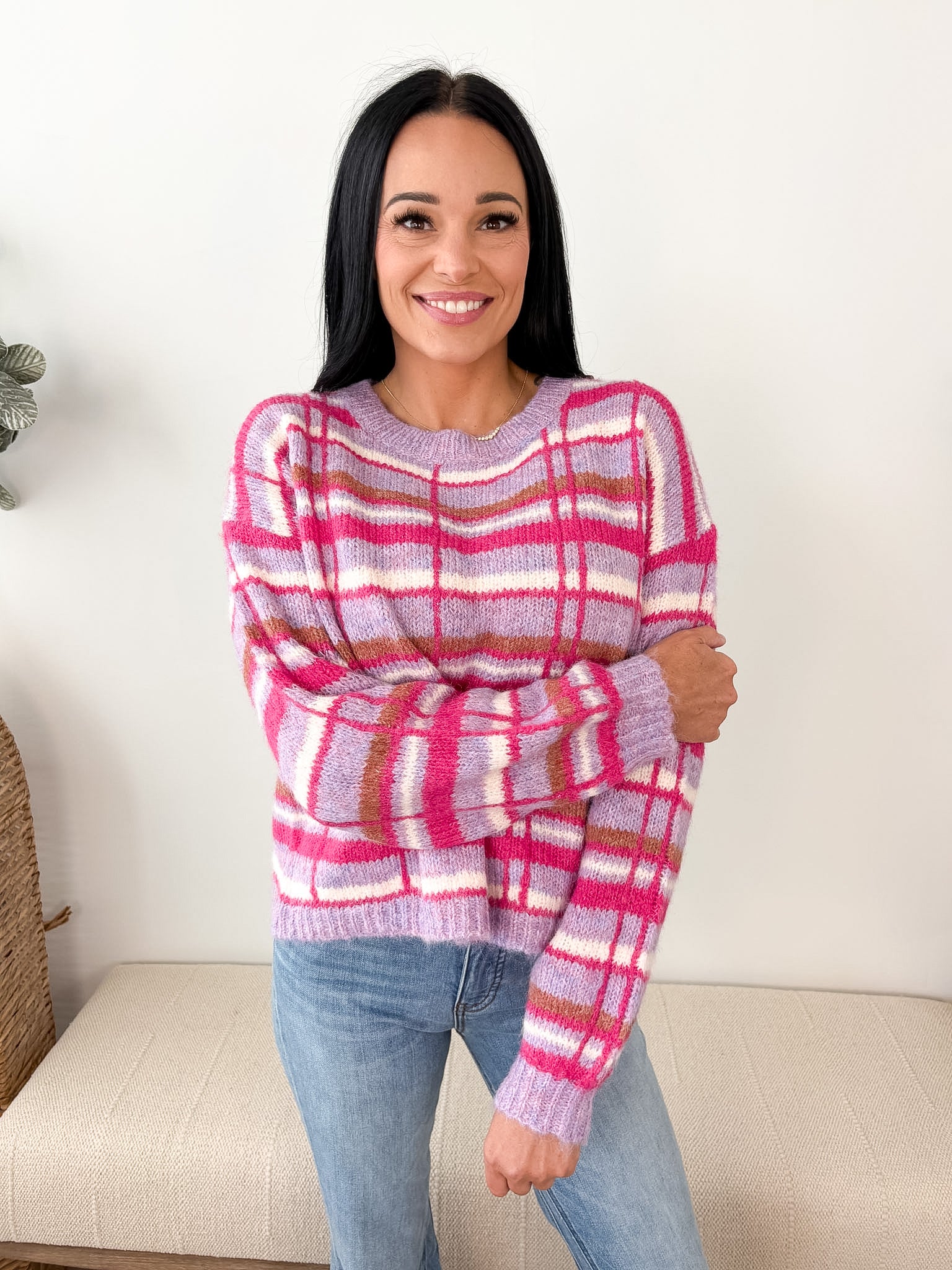 Plaid Crew Neck Sweater - The Nines