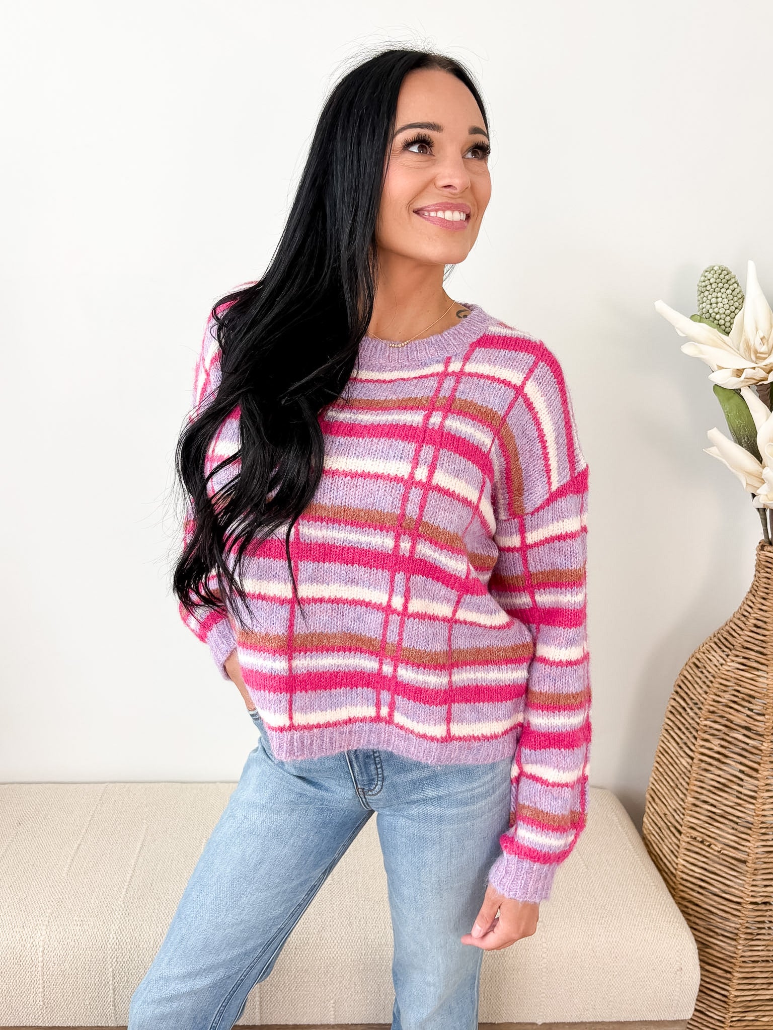 Plaid Crew Neck Sweater - The Nines
