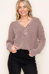 Washed Yarn Button Pullover