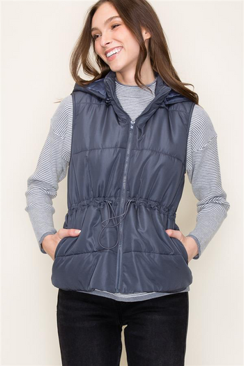 Charcoal Cinch Waist Hooded Vest