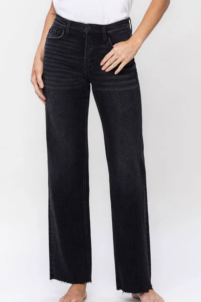 Flying Monkey High Rise Slim Wide Leg Black Jeans - The Nines