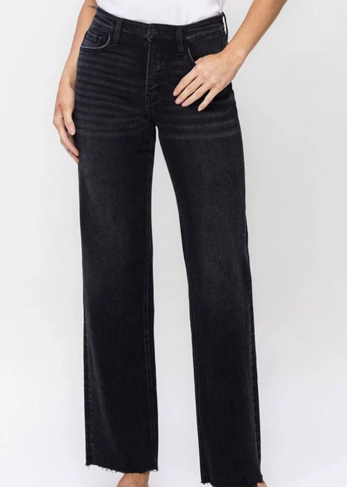 Flying Monkey High Rise Slim Wide Leg Black Jeans - The Nines