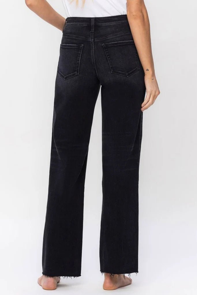 Flying Monkey High Rise Slim Wide Leg Black Jeans - The Nines