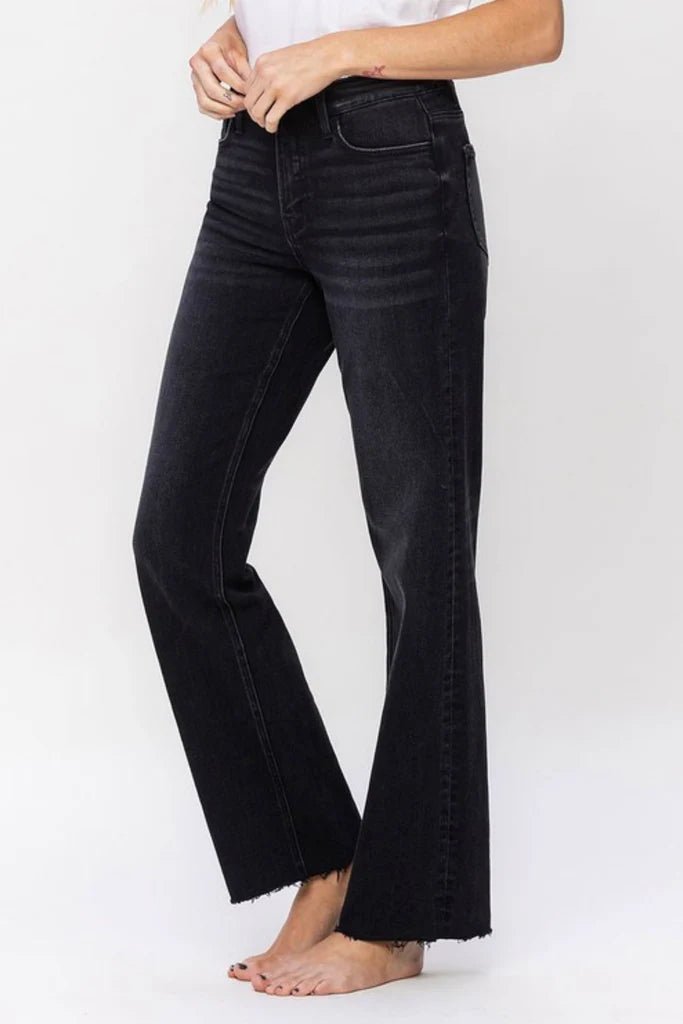 Flying Monkey High Rise Slim Wide Leg Black Jeans - The Nines