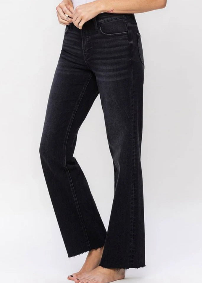 Flying Monkey High Rise Slim Wide Leg Black Jeans - The Nines