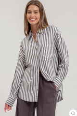 Buttoned Up Striped Tops - 2 Colors!