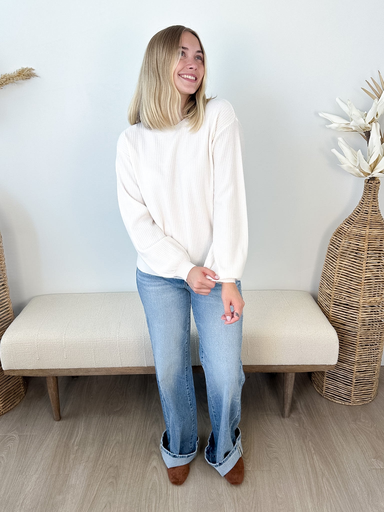 Ribbed Balloon Sleeve Sweater