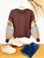 Brown Vintage Patch Sleeve Terry Pullover