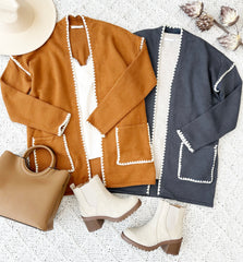 Scalloped Edging Charcoal Pocket Cardigan - FINAL SALE