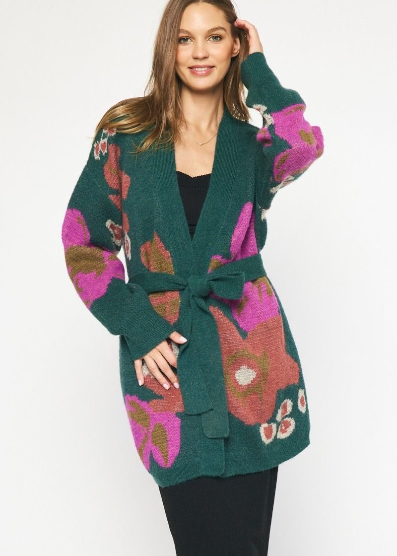 Olivia Floral Belted Cardigan - 2 Colors! - The Nines