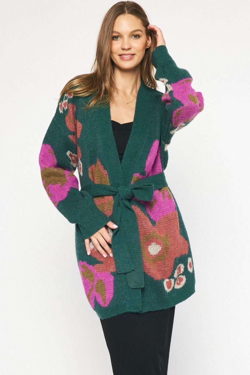 Olivia Floral Belted Cardigan - 2 Colors! - The Nines