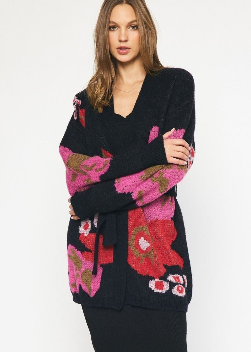 Olivia Floral Belted Cardigan - 2 Colors! - The Nines