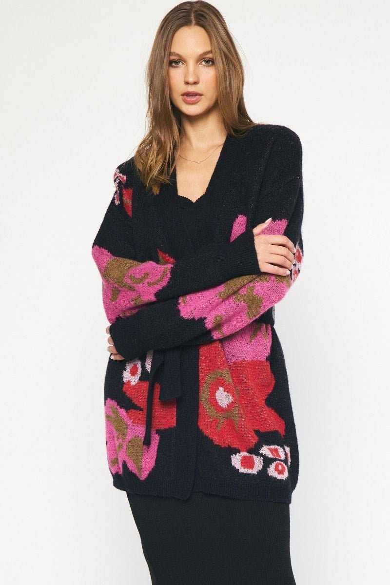 Olivia Floral Belted Cardigan - 2 Colors! - The Nines
