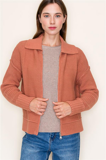 Terracotta Sunset Zip Sweater Jacket