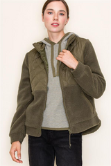 Olive Quilted Fleece Zip Up Jacket