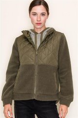 Olive Quilted Fleece Zip Up Jacket