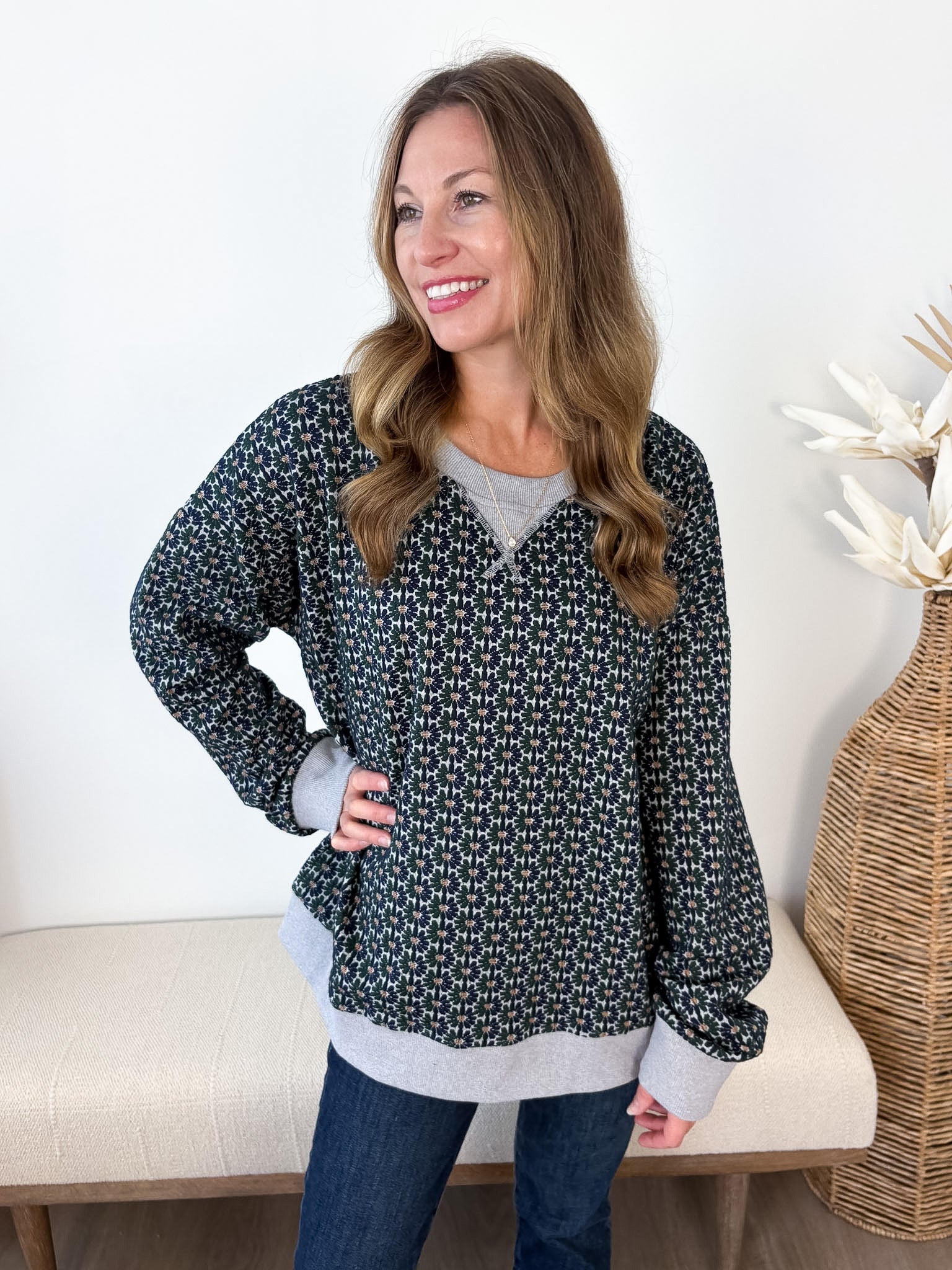 Floral Knit Jacquard Sweater - 2 colors! - The Nines