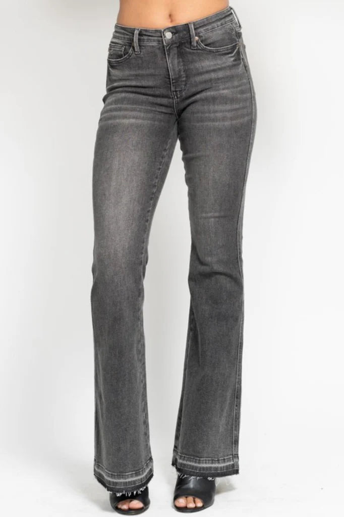 Judy Blue Mid Rise Tummy Control Release Hem Gray Flare - FINAL SALE! - The Nines