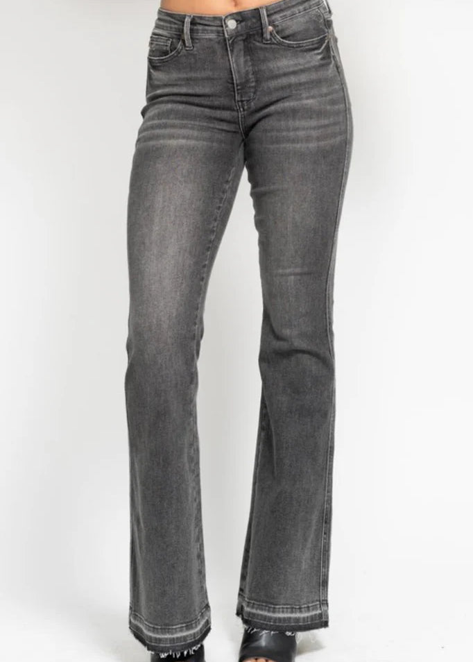 Judy Blue Mid Rise Tummy Control Release Hem Gray Flare - FINAL SALE! - The Nines