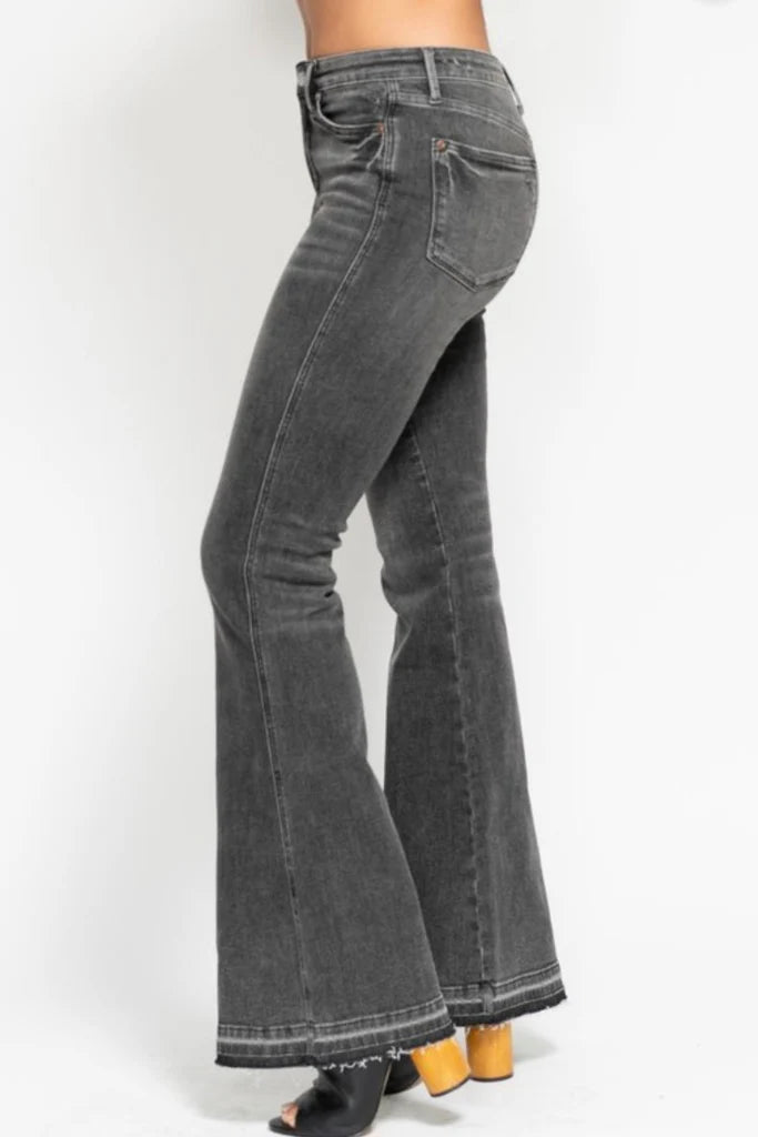 Judy Blue Mid Rise Tummy Control Release Hem Gray Flare - FINAL SALE! - The Nines