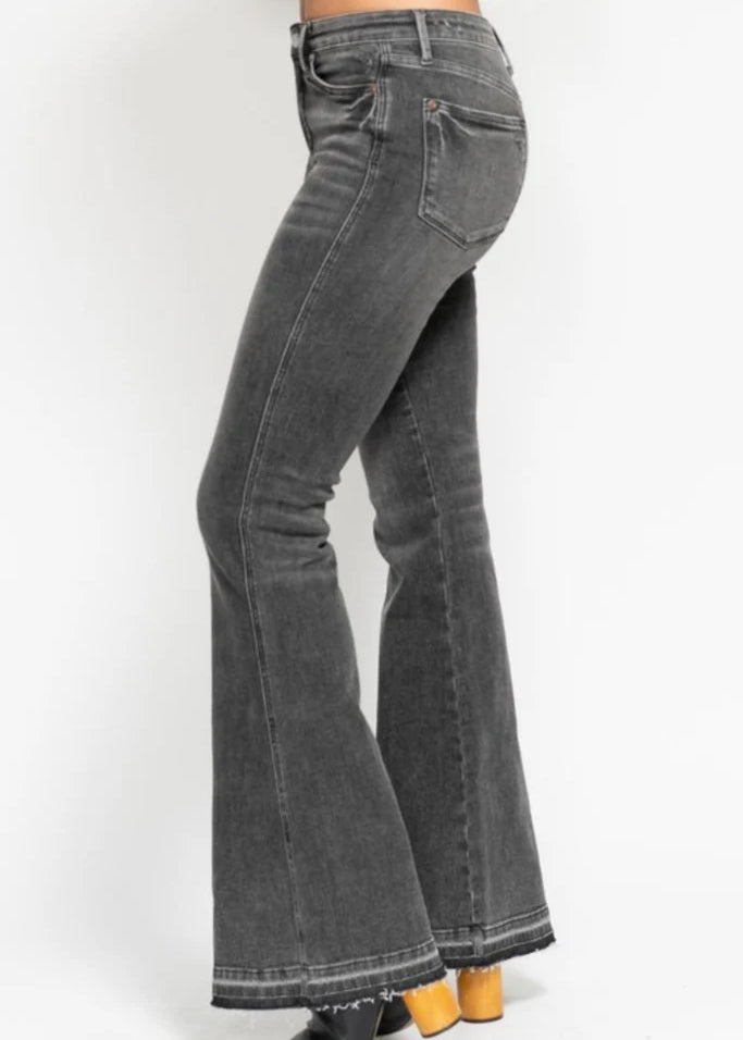 Judy Blue Mid Rise Tummy Control Release Hem Gray Flare - FINAL SALE! - The Nines