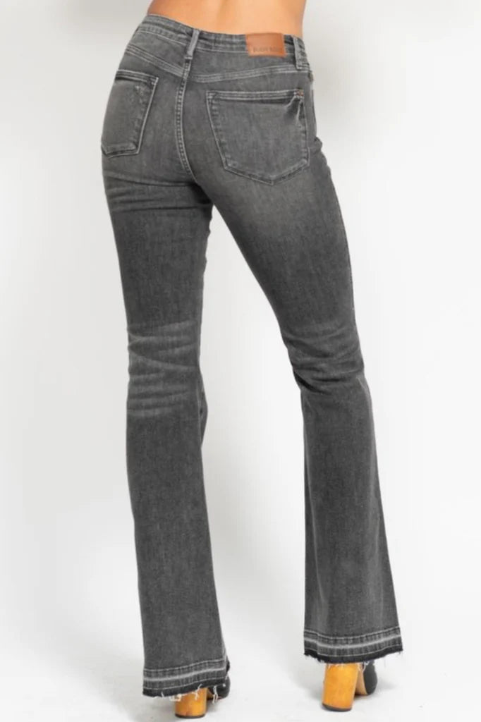 Judy Blue Mid Rise Tummy Control Release Hem Gray Flare - FINAL SALE! - The Nines
