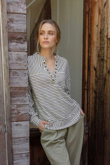 Eyelet Vneck Striped Pullovers - 2 Colors!