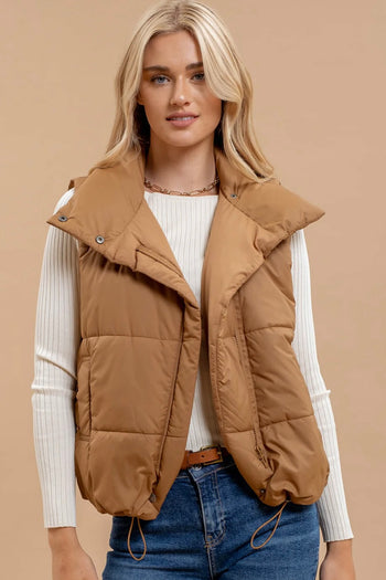 Asymmetrical Zip Up High Neck Puffer Vest