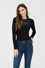 Black Lace Neckline Top