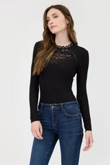 Black Lace Neckline Top