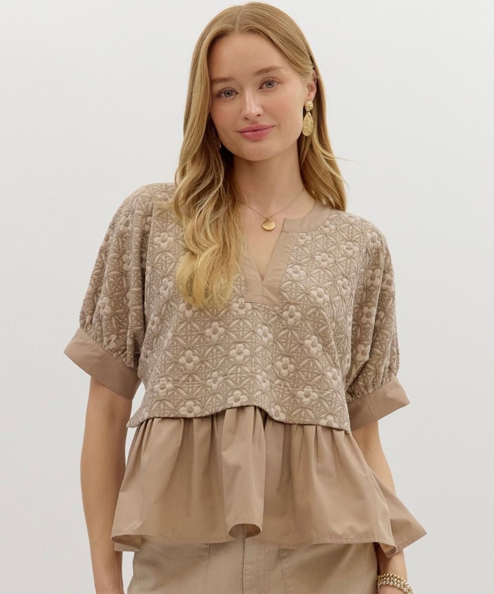 Textured Floral Ruffle Hem Top - 2 Colors! - The Nines