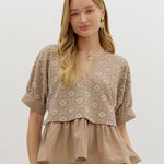 Textured Floral Ruffle Hem Top - 2 Colors! - The Nines