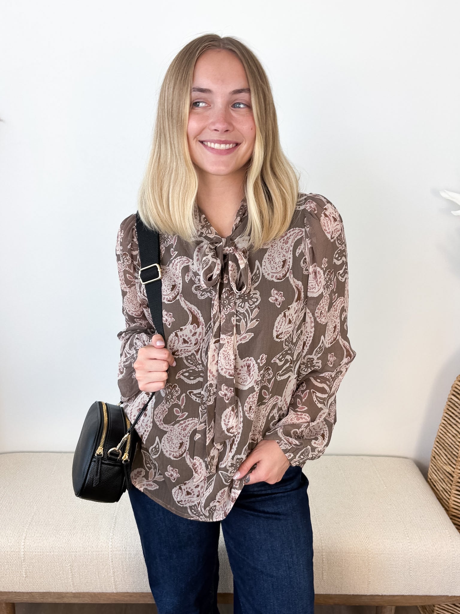 Long Sleeve Chiffon Tie Blouse